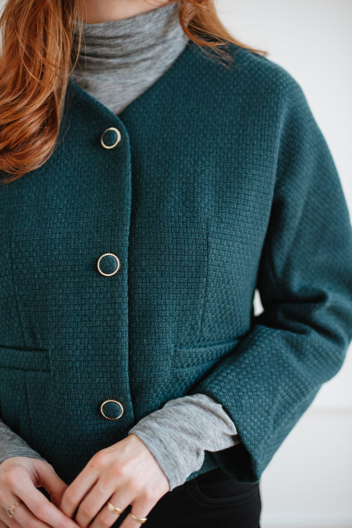 Emerald Tweed Cropped Jacket