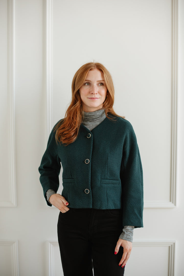 Emerald Tweed Cropped Jacket