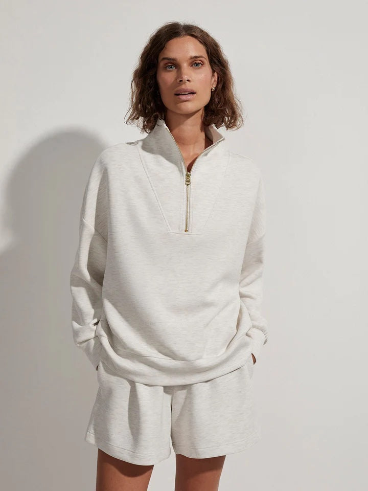 VARLEY | Hawley Half Zip Sweat - Ivory Marl