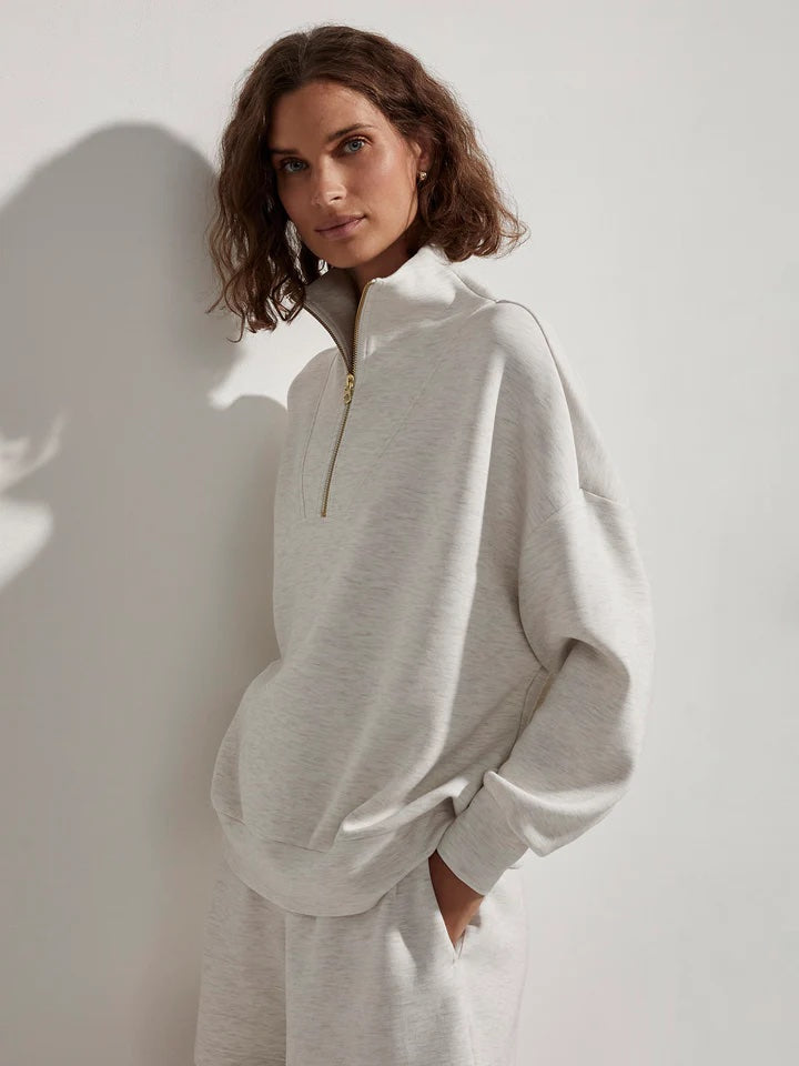 VARLEY | Hawley Half Zip Sweat - Ivory Marl