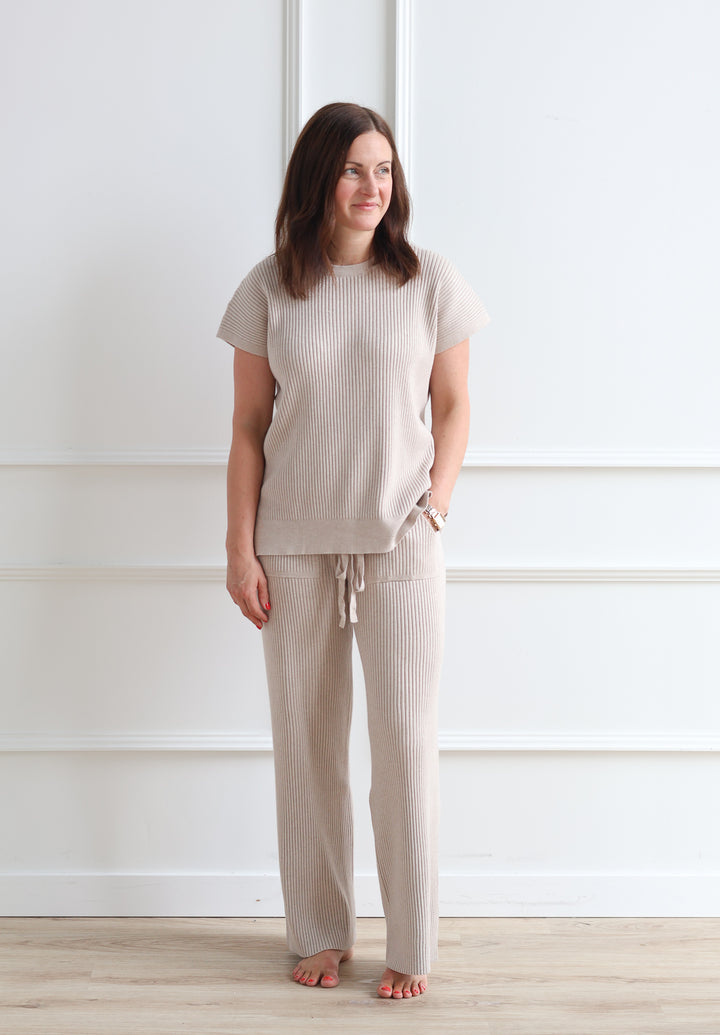 Ribbed Short Sleeve Sweater - Oat