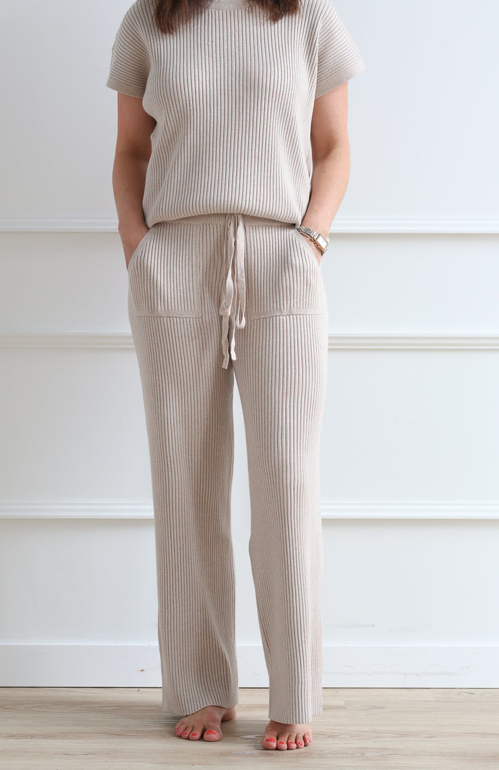 Wide Leg Rib Knit Pant - Oat