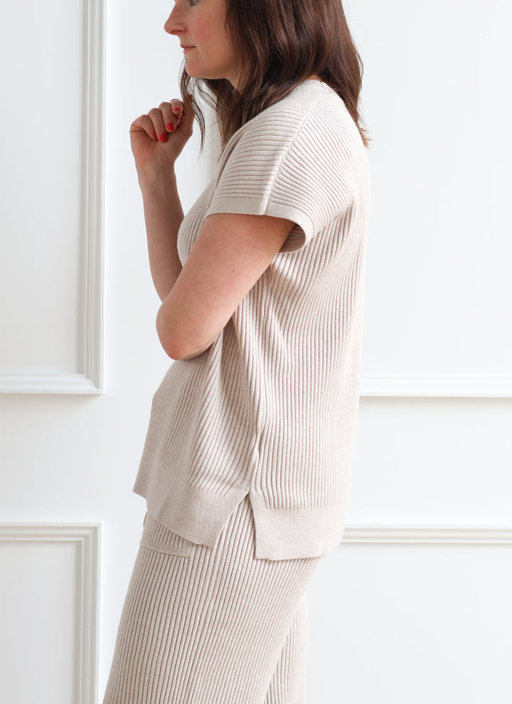 Ribbed Short Sleeve Sweater - Oat