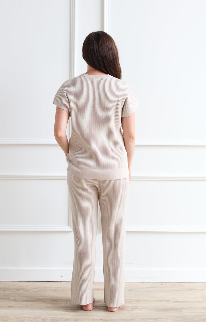Ribbed Short Sleeve Sweater - Oat