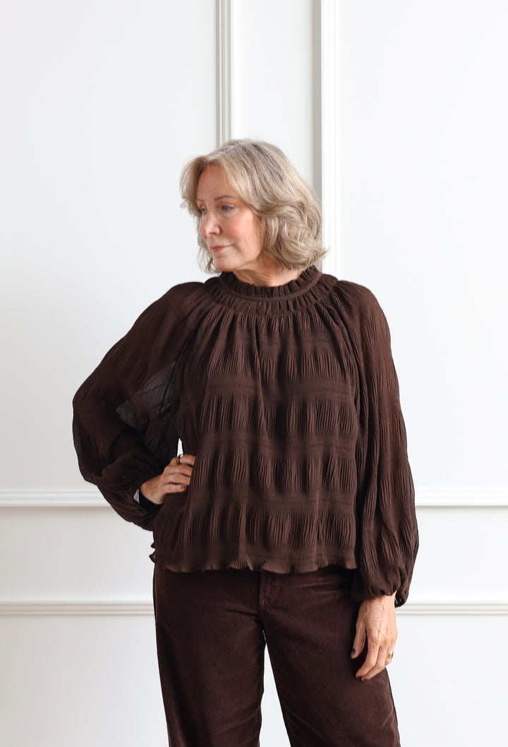 Cocoa Pleated Bubble Blouse
