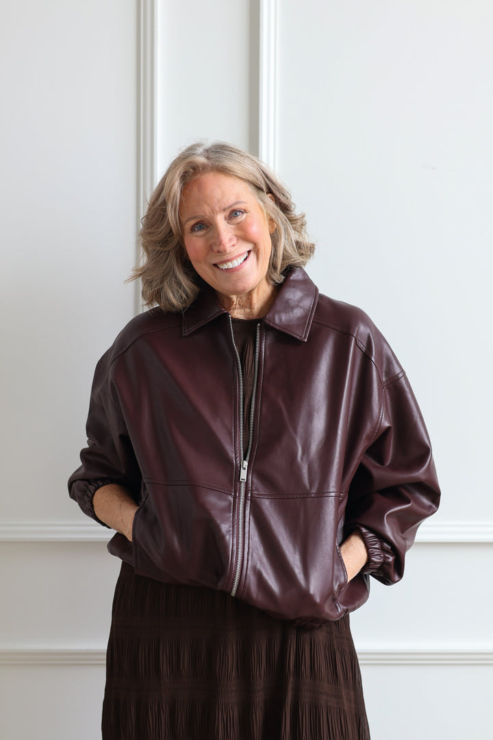 Cherry Leather Bomber Jacket
