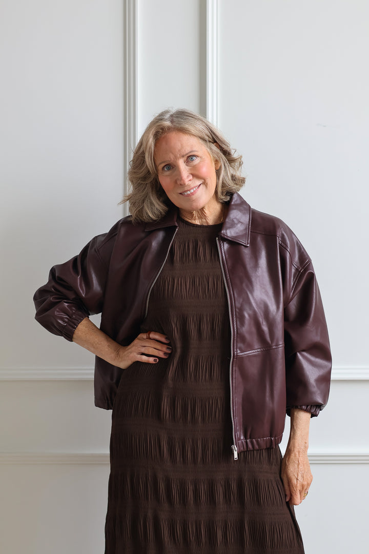 Cherry Leather Bomber Jacket