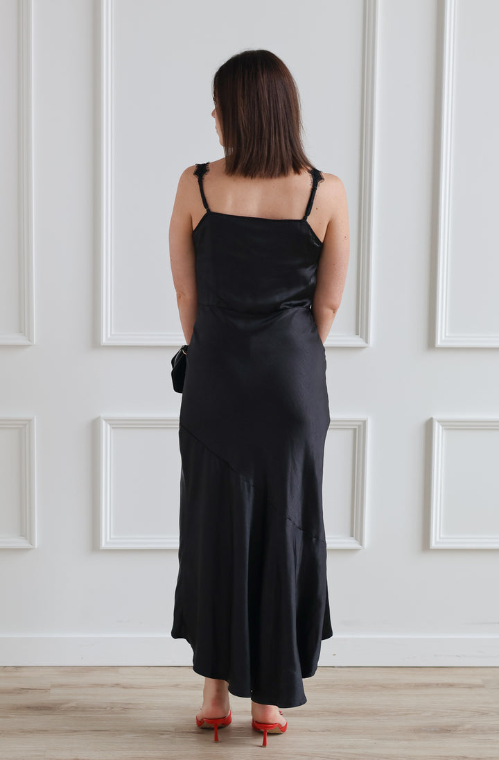 Moonlit Noir Satin Slip Midi