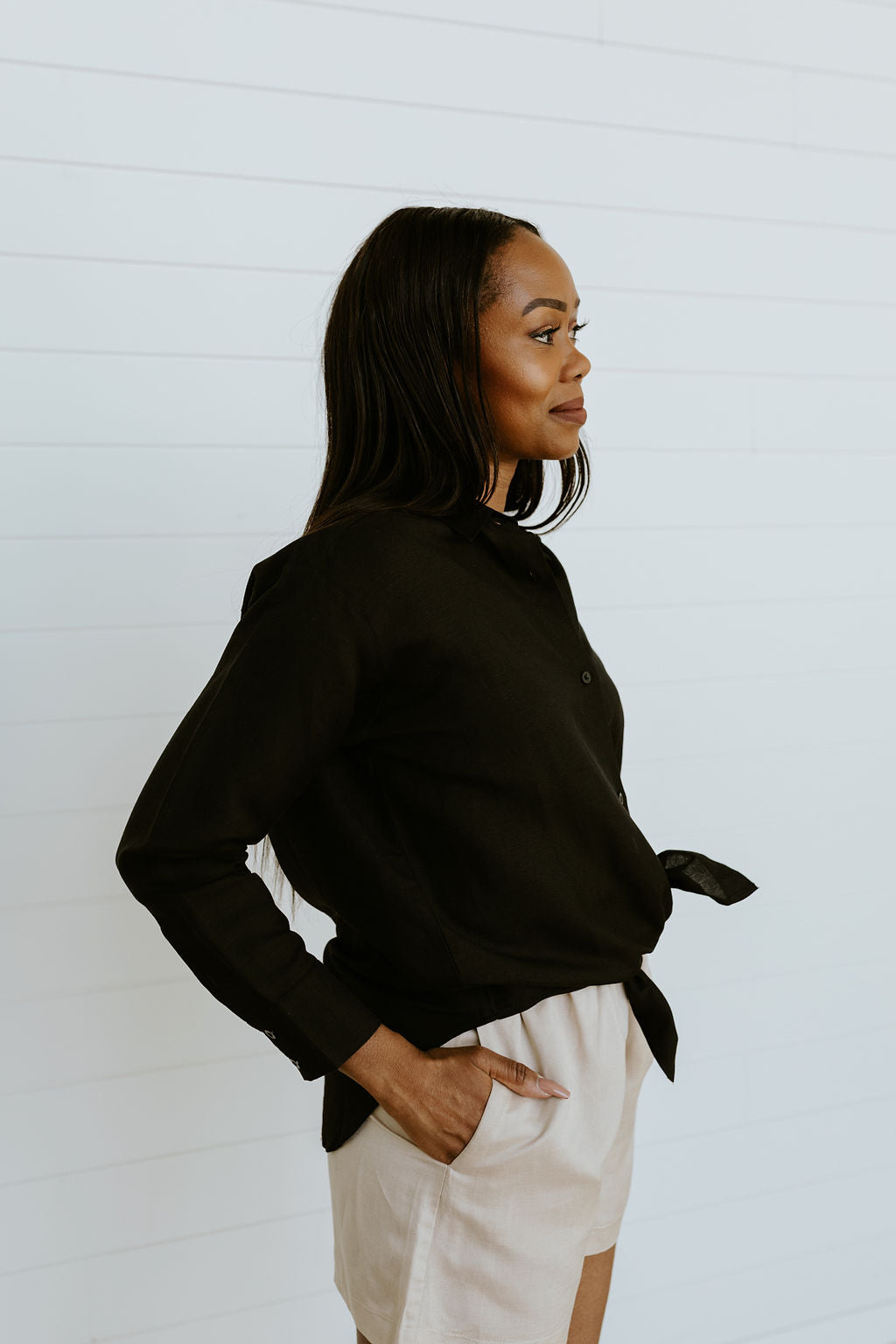 MAD Collection | Linen Button Down - Capri Noir