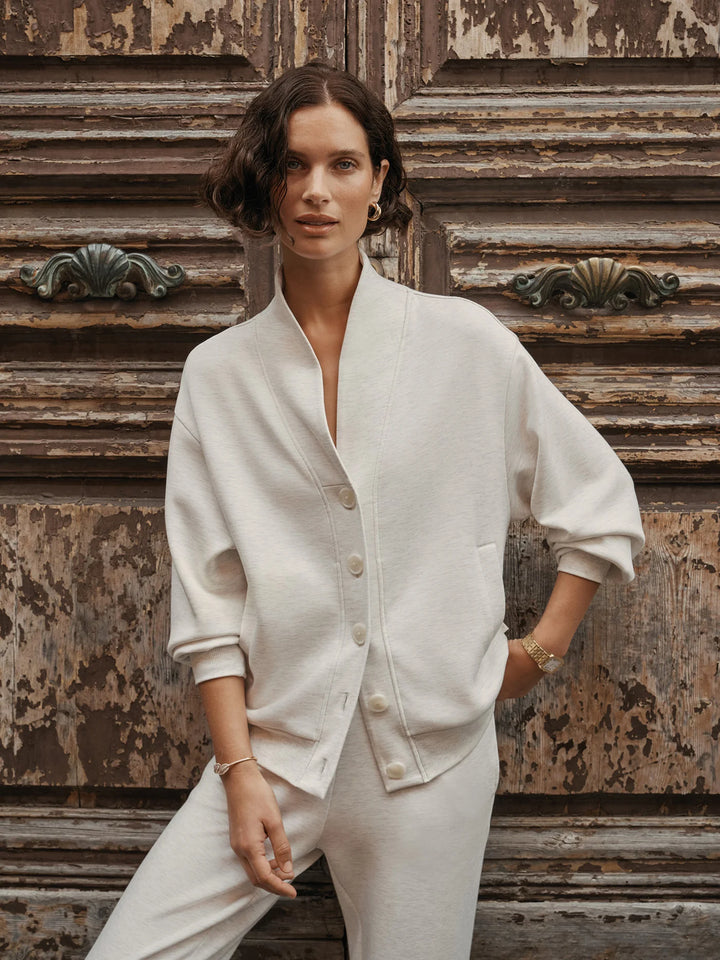 Varley | Celeste Button Through Sweat - Ivory Marl