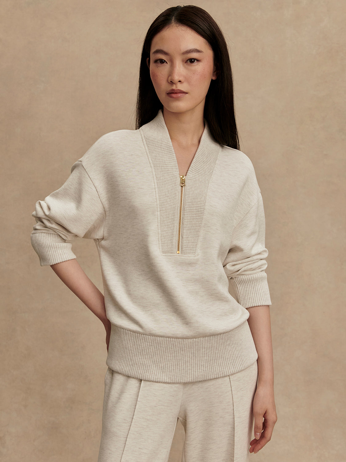 Varley | Sally Half-Zip Sweat - Ivory Marl – madaboutstyle