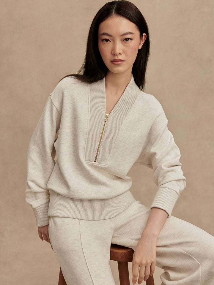 Varley | Sally Half-Zip Sweat - Ivory Marl