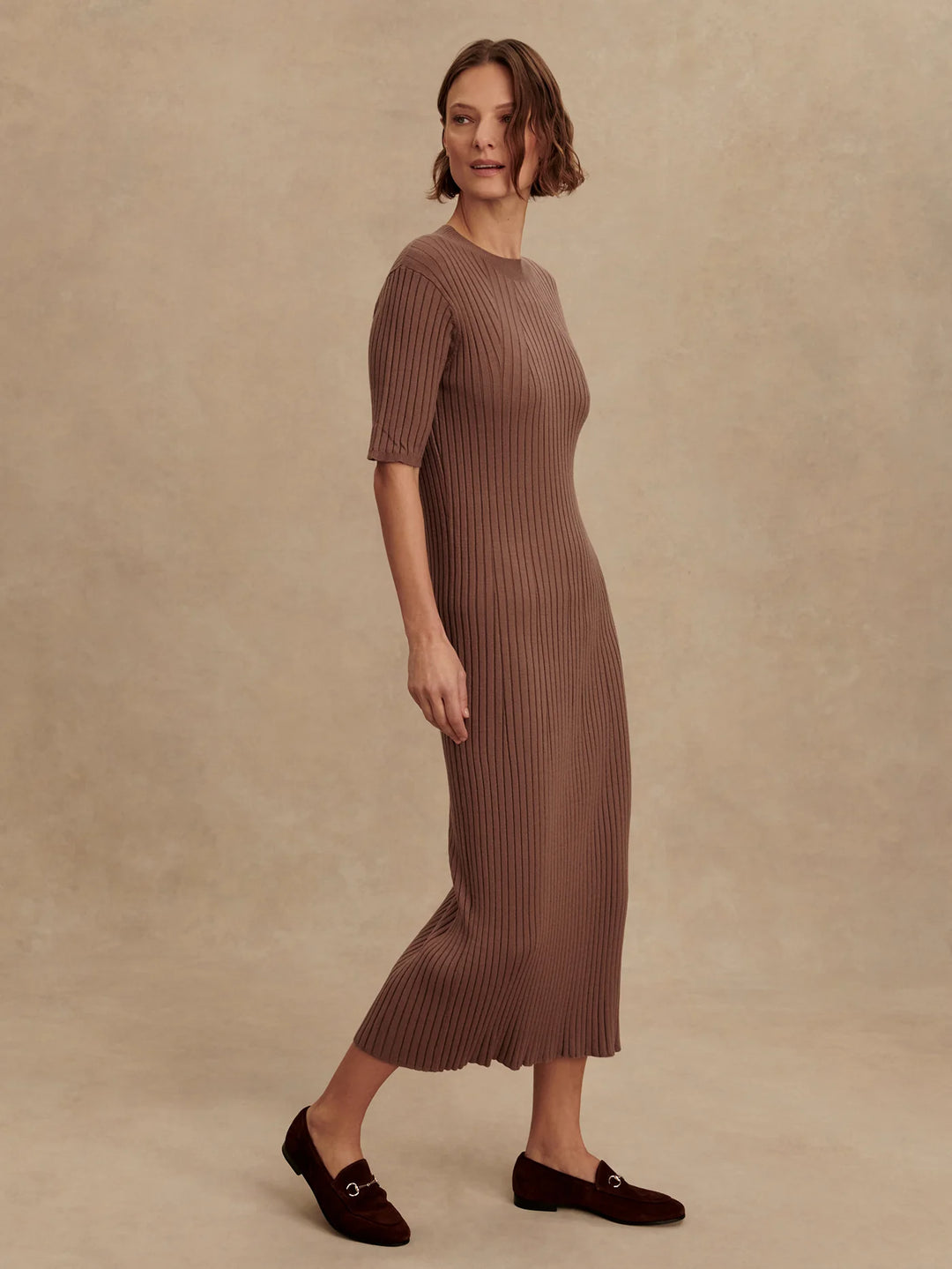VARLEY | Maeve Rib Knit Dress - Deep Taupe