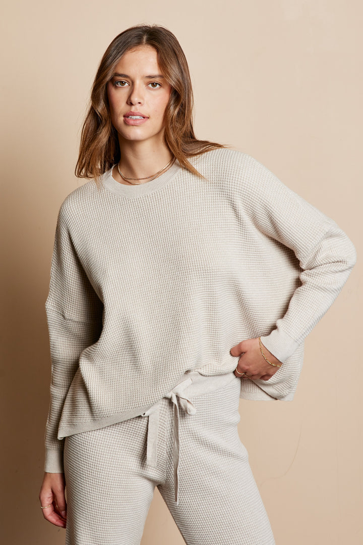 Waffle Knit Lounge Top - Grey