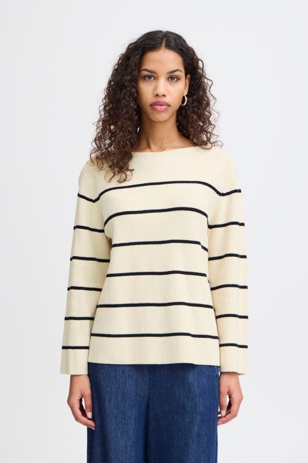 ICHI | Striped Boatneck Sweater