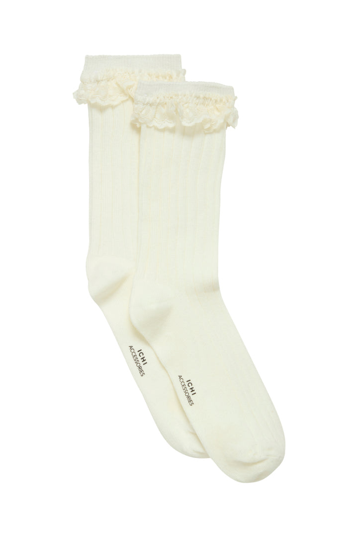 ICHI | Alafia Ruffle Socks - Cloud Dancer