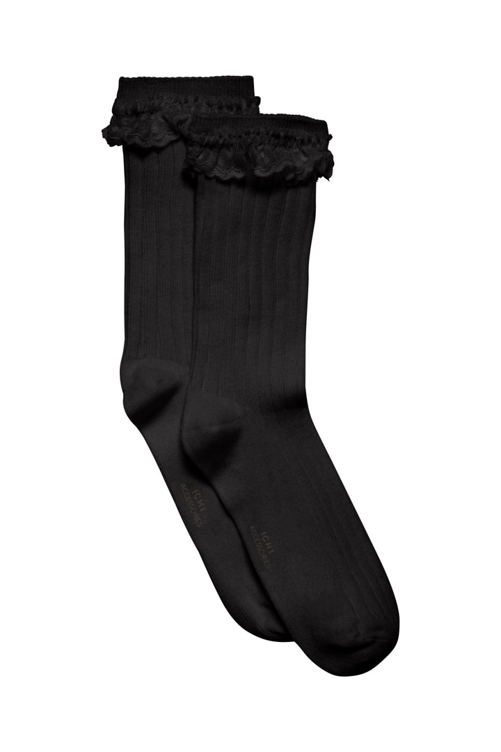 ICHI | Alafia Ruffle Socks - Black