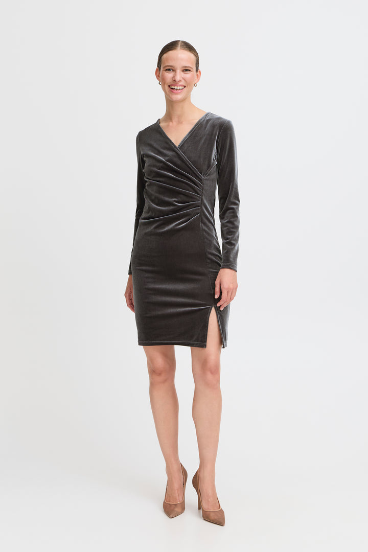 Perlina Velvet Dress - Charcoal