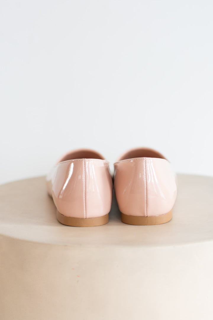 Wise | Pointed Toe Patent Flat - Beige