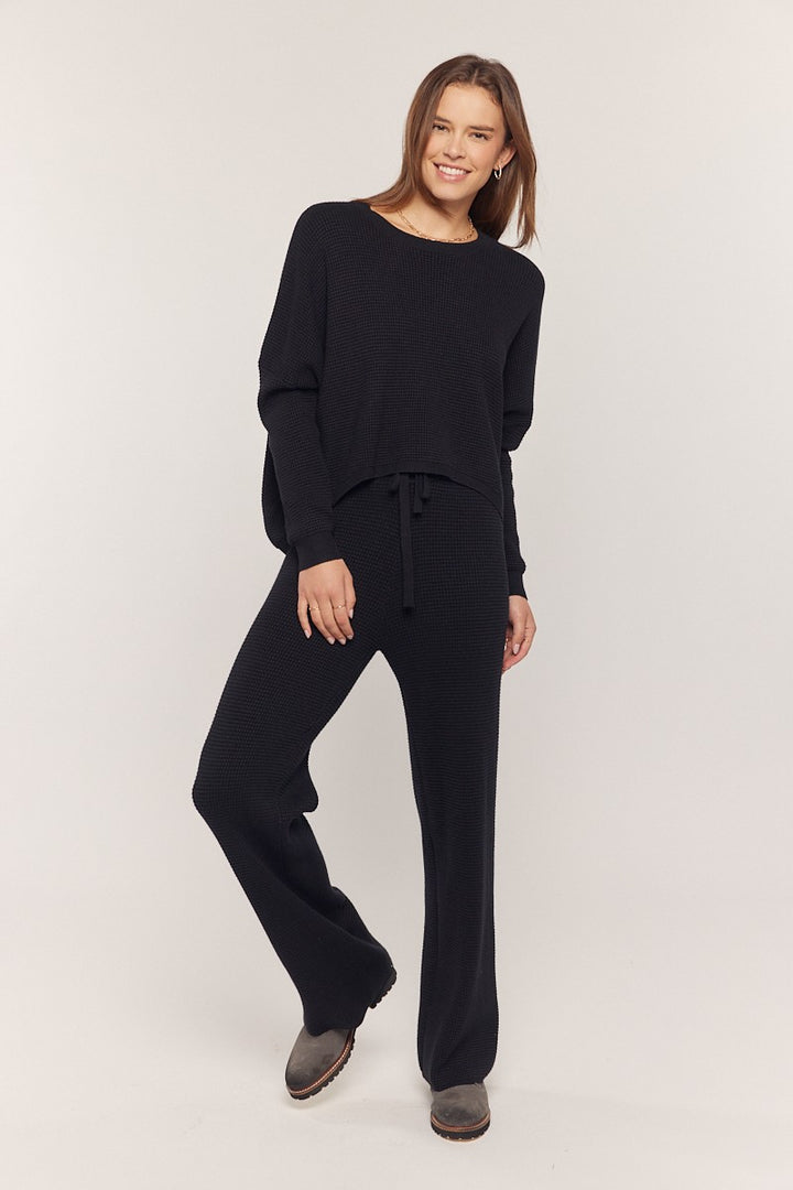 Waffle Knit Lounge Pant - Black