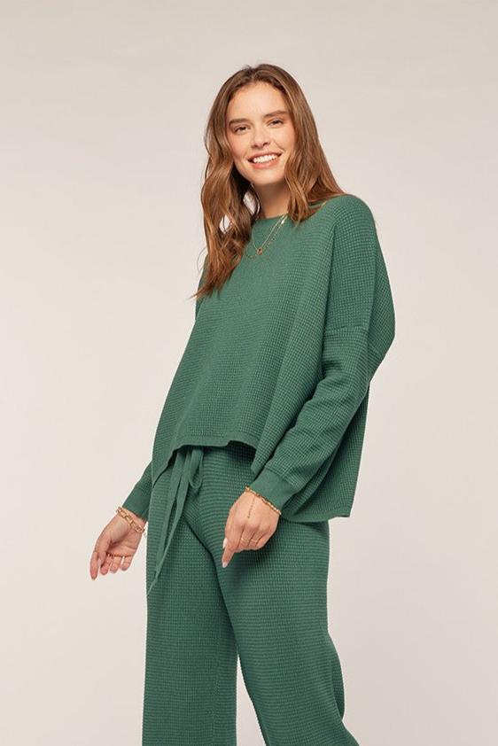 Waffle Knit Lounge Top - Green