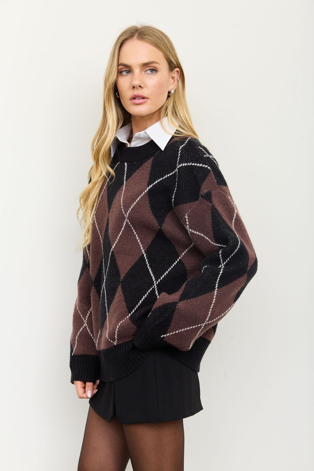 Oversized Argyle Knit - Brown