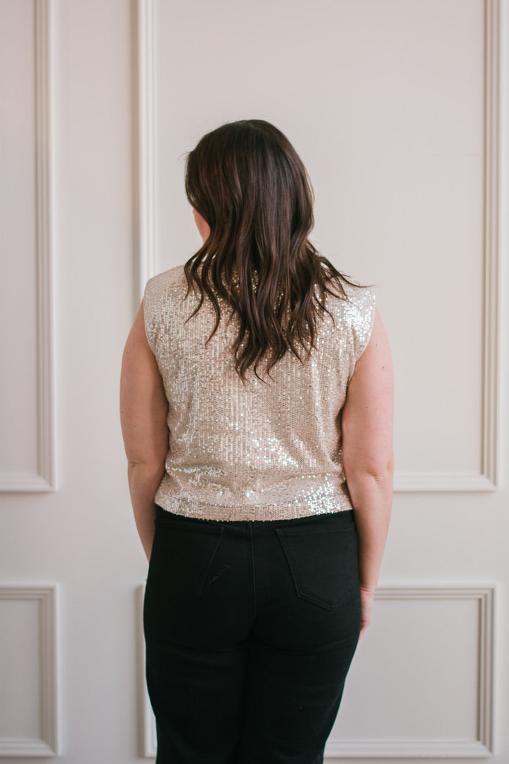 Sequin Shoulder Pad Tank