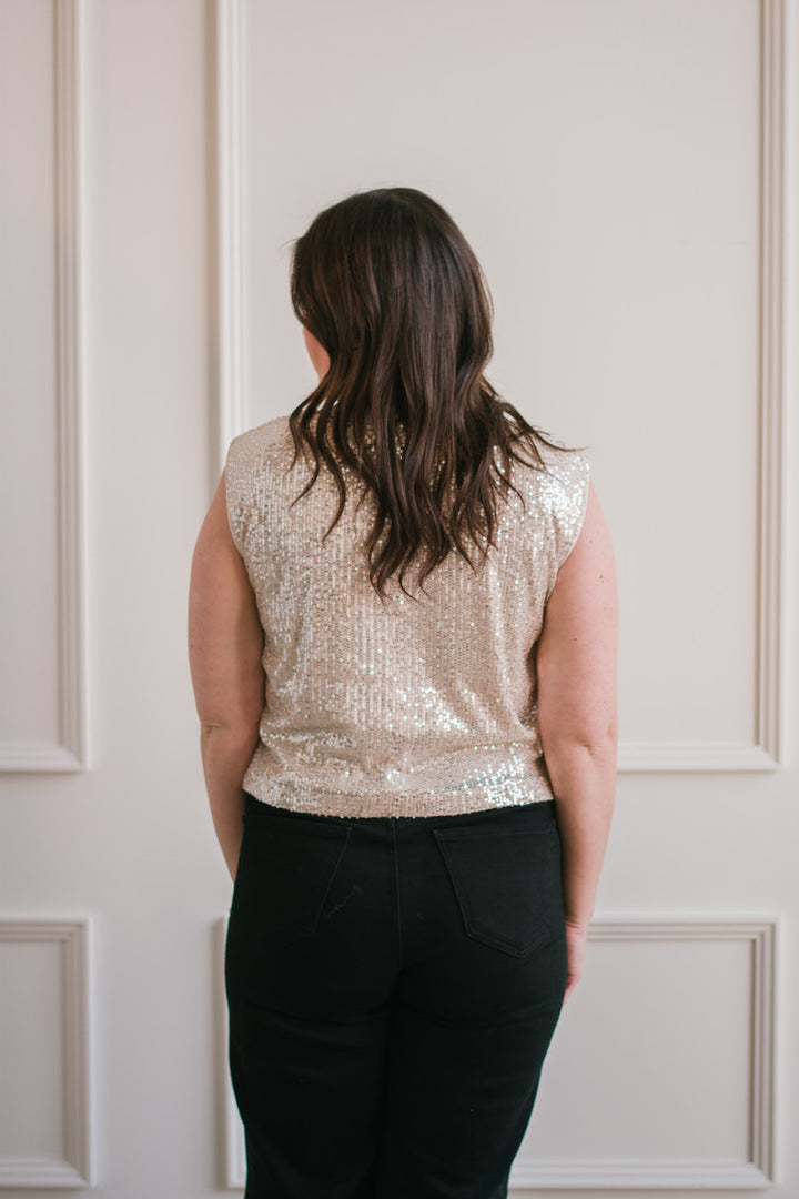 Sequin Shoulder Pad Tank