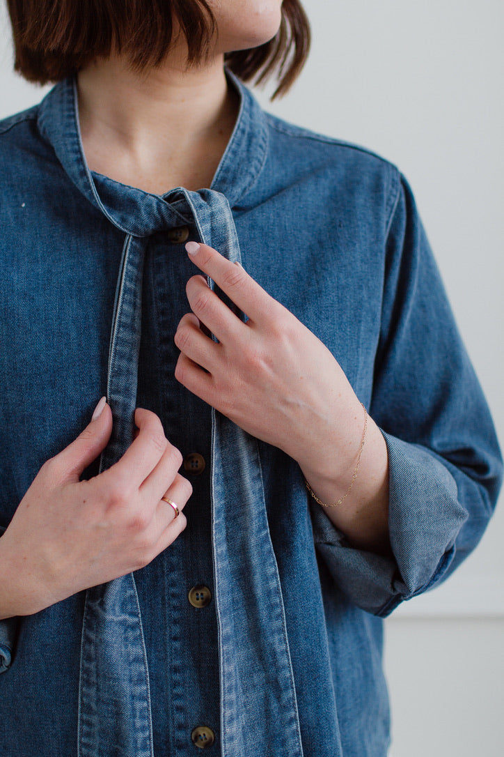 Denim Bow Blouse