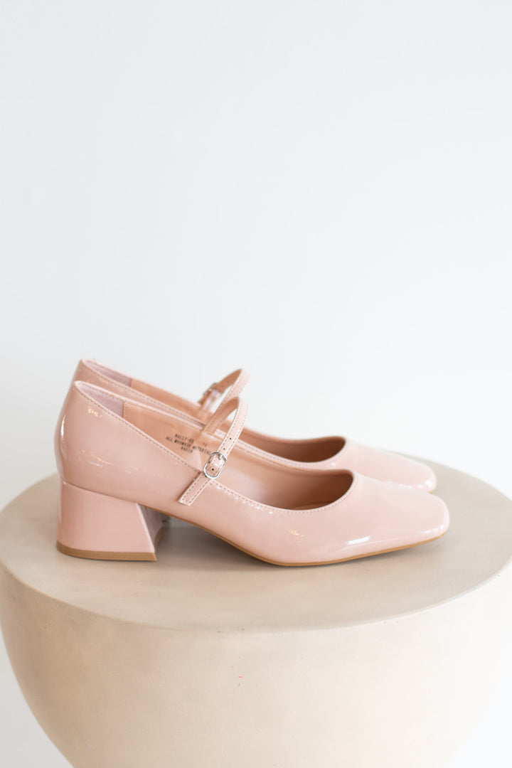 Nally | Square Toe Block Heel Mary Jane - Beige