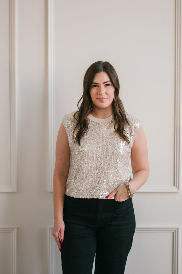 Sequin Shoulder Pad Tank