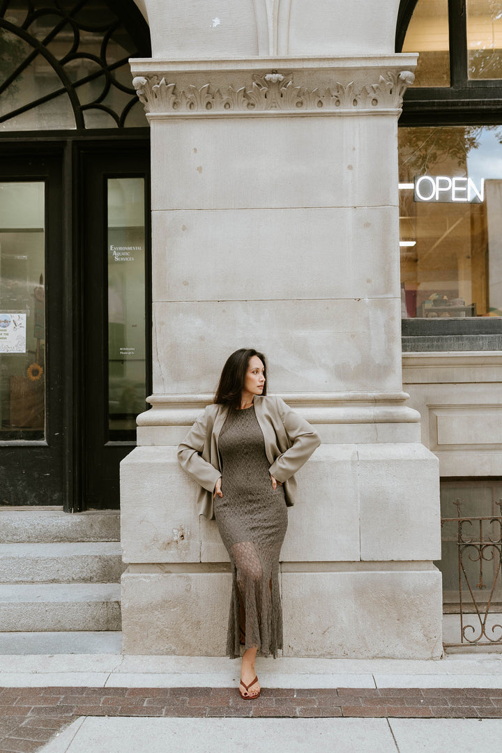 Texture Mesh Dress - Olive