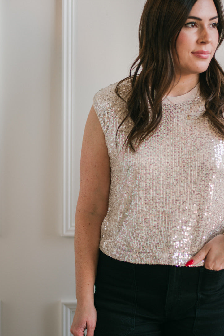 Sequin Shoulder Pad Tank