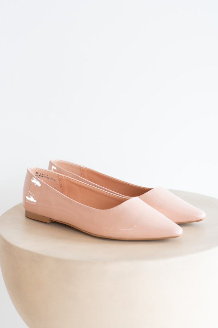 Wise | Pointed Toe Patent Flat - Beige