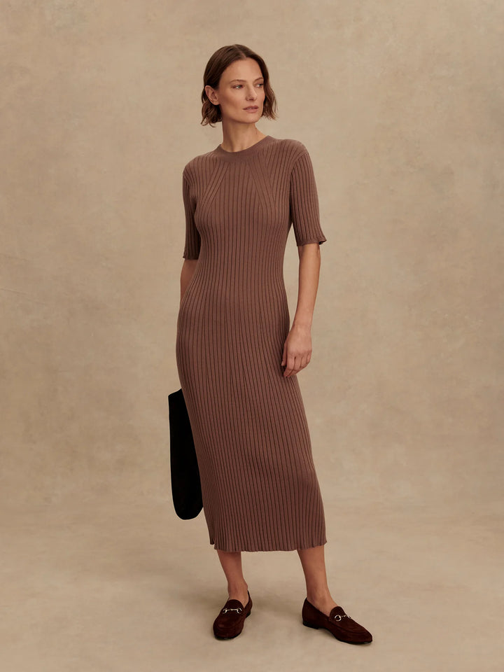 VARLEY | Maeve Rib Knit Dress - Deep Taupe