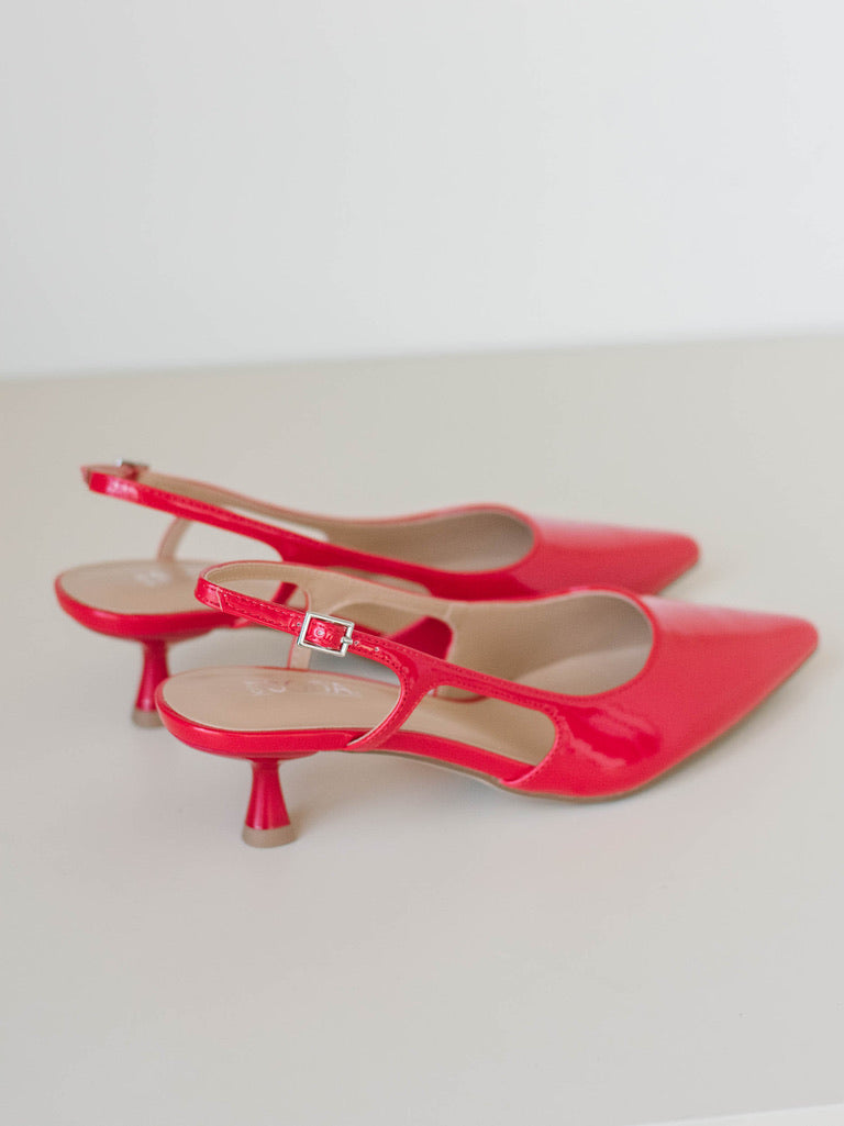 Bell Patent Kitten Heel - Red