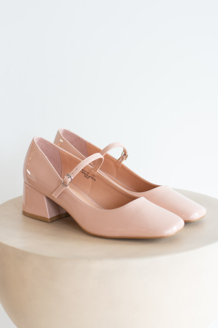 Nally | Square Toe Block Heel Mary Jane - Beige