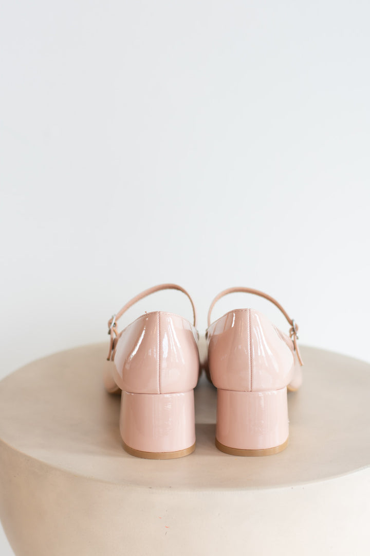 Nally | Square Toe Block Heel Mary Jane - Beige