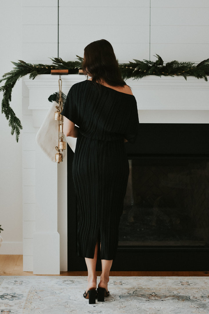 One Shoulder Pleated Midi Dress