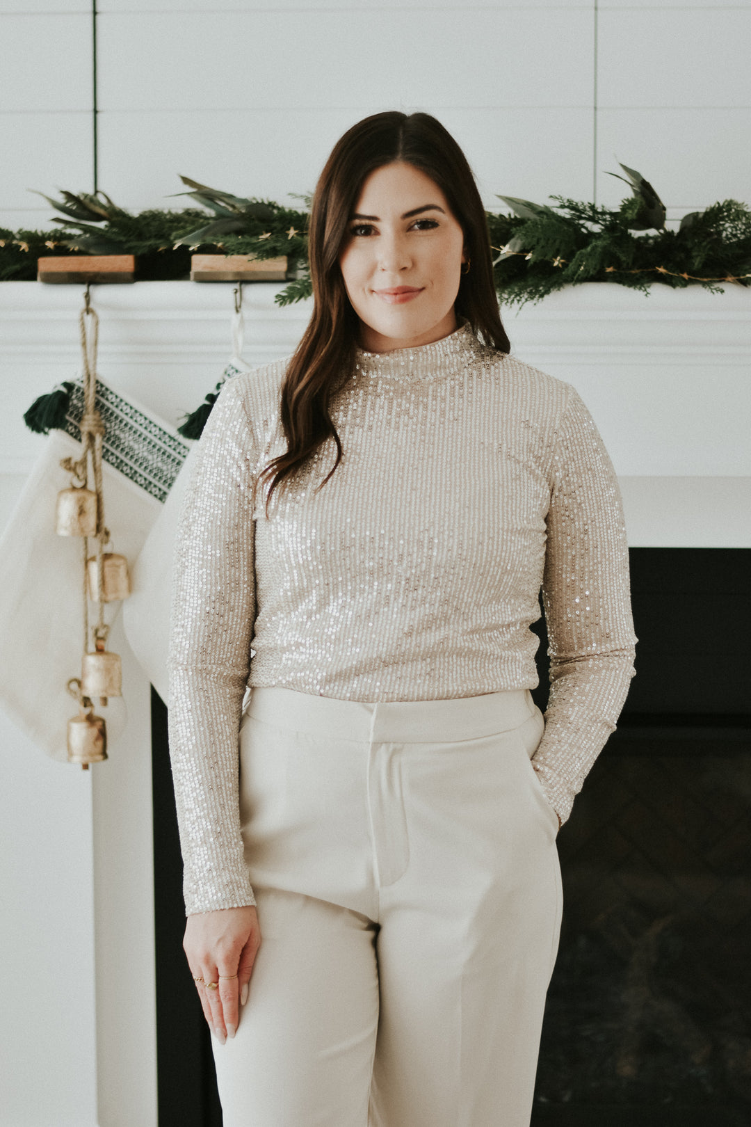 Sequin Mock Neck Blouse