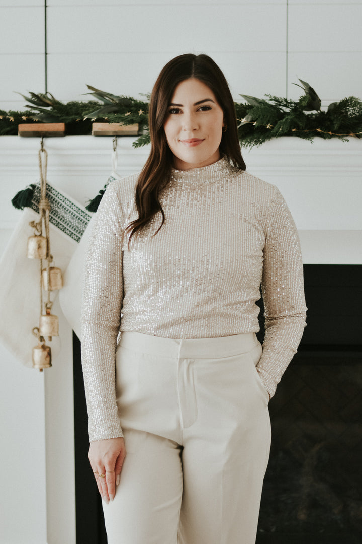 Sequin Mock Neck Blouse