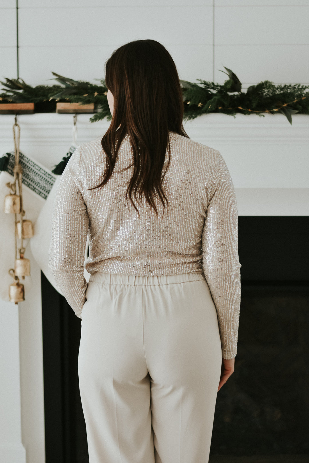 Sequin Mock Neck Blouse