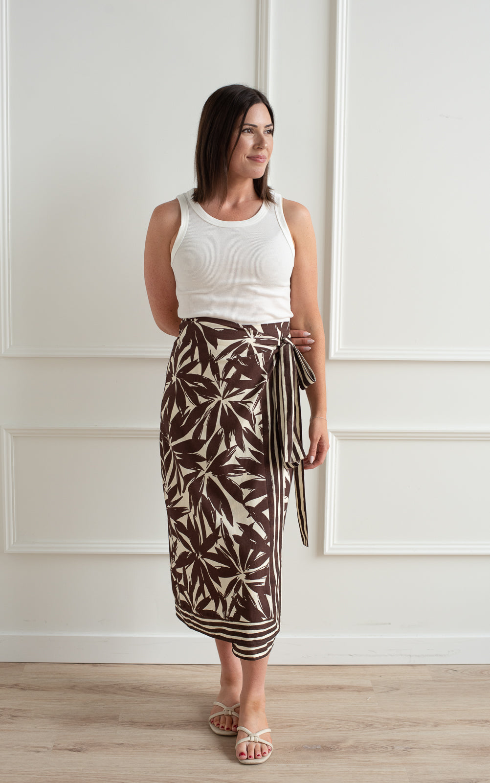 Mocha Floral Linen Wrap Skirt