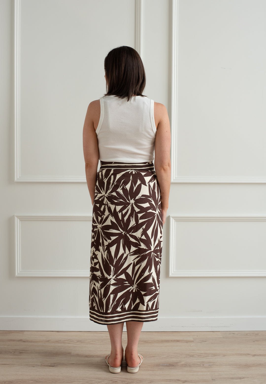 Mocha Floral Linen Wrap Skirt