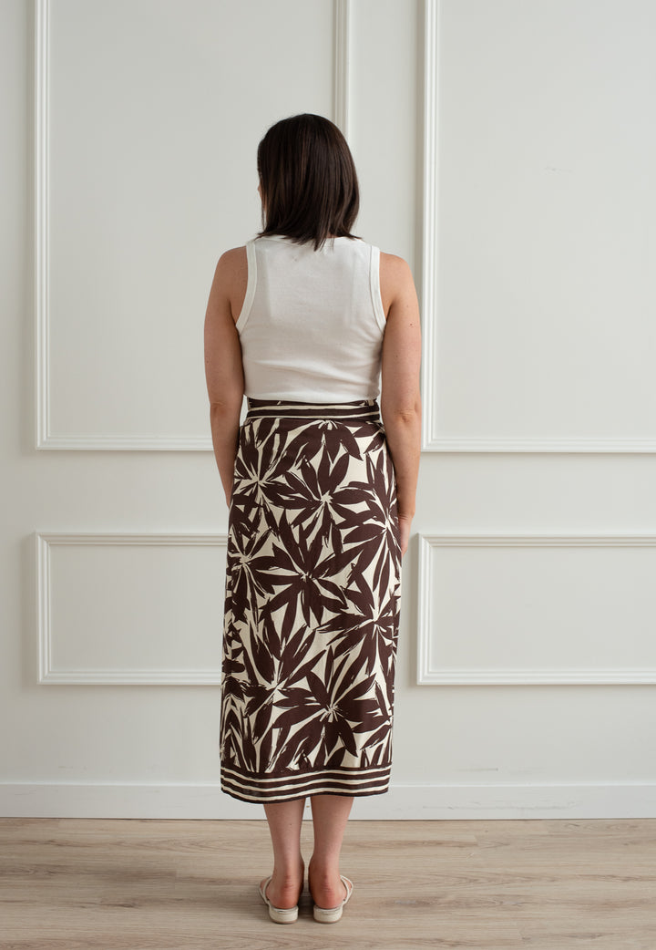 Mocha Floral Linen Wrap Skirt