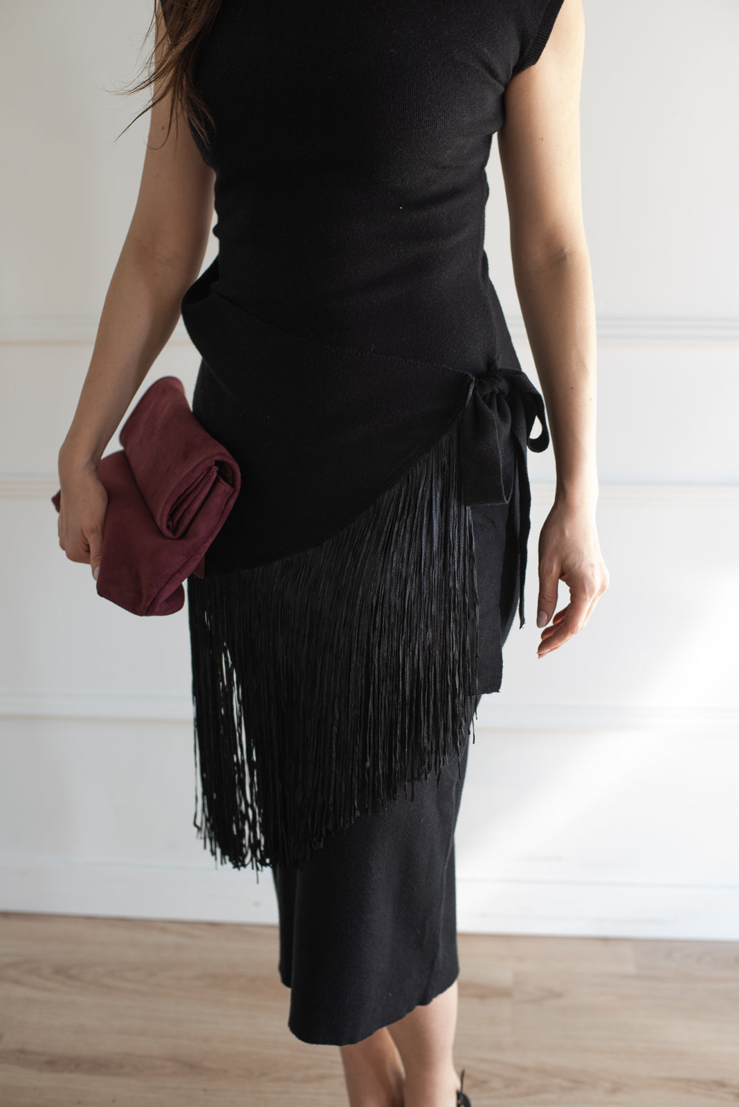 Fringe Wrap Midi - Black