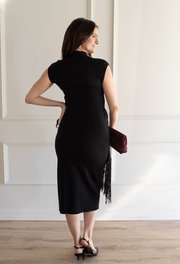 Fringe Wrap Midi - Black