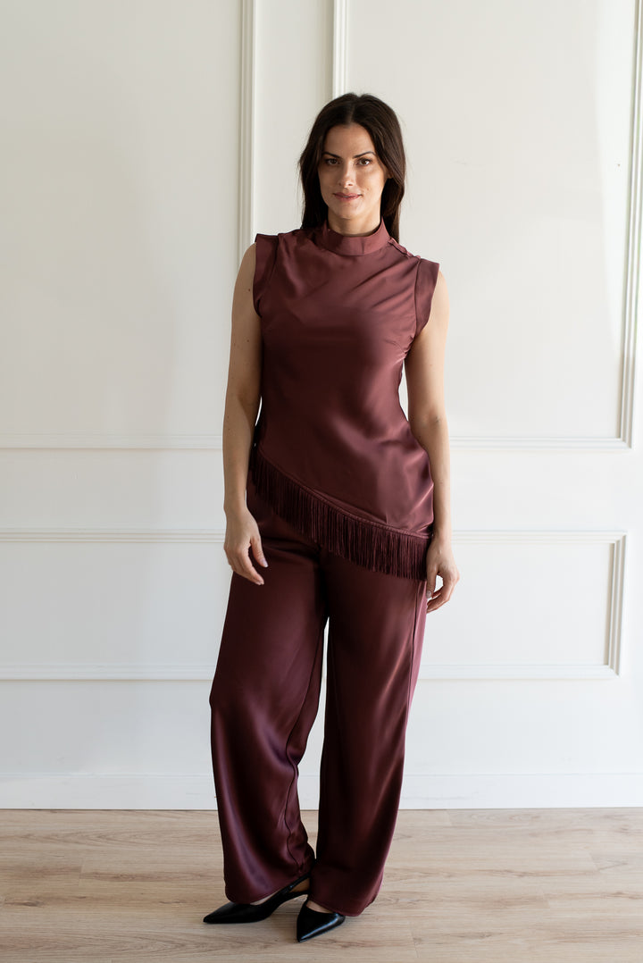 Ella Asymmetrical Fringe Tank - Plum