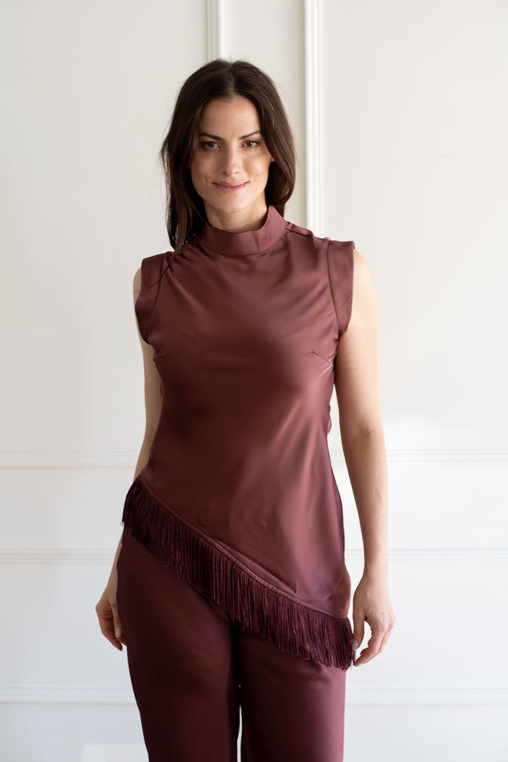 Ella Asymmetrical Fringe Tank - Plum