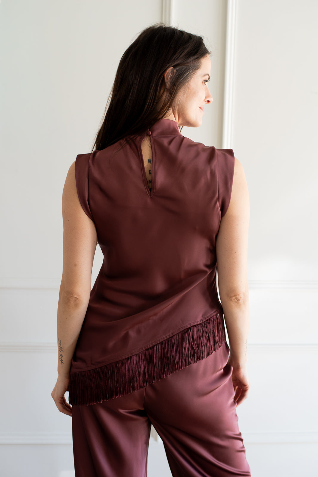 Ella Asymmetrical Fringe Tank - Plum